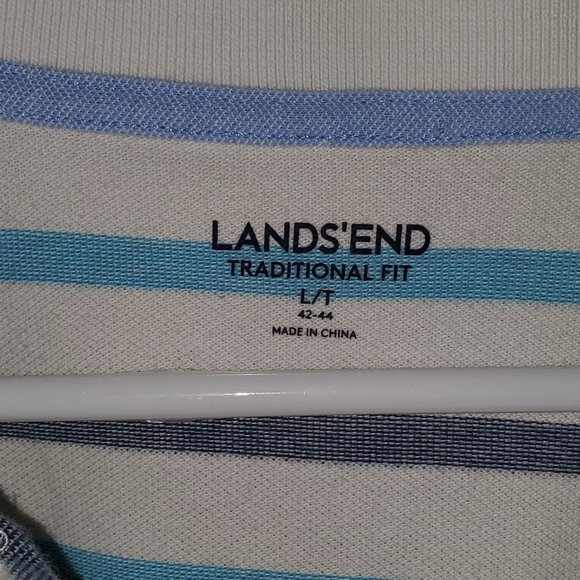 Lands End Gray Striped Polo sz L/T - Picture 2 of 3
